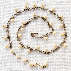 Vintage 1950s Imitation Pearl & Figaro Chain Necklace - Estate Costume Jewelry